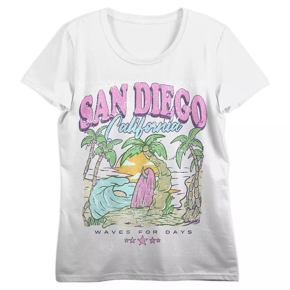 Juniors' San Diego Distressed Beach Graphic Tee, Women's, Size: XS, White Product Image