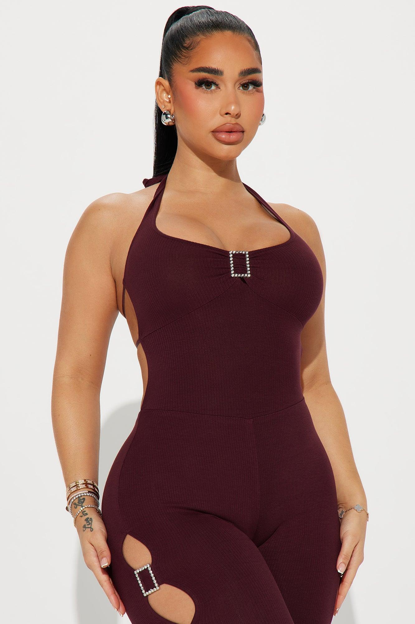 Same Heart Ribbed Jumpsuit  - Wine Product Image