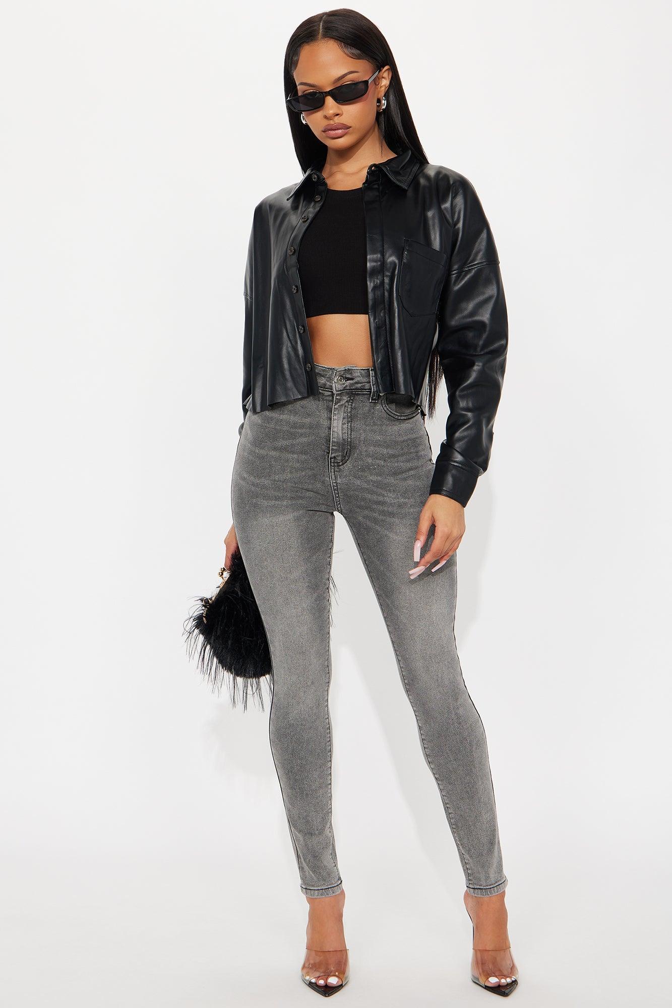 Don't Speak Cropped Faux Leather Shirt - Black Female Product Image