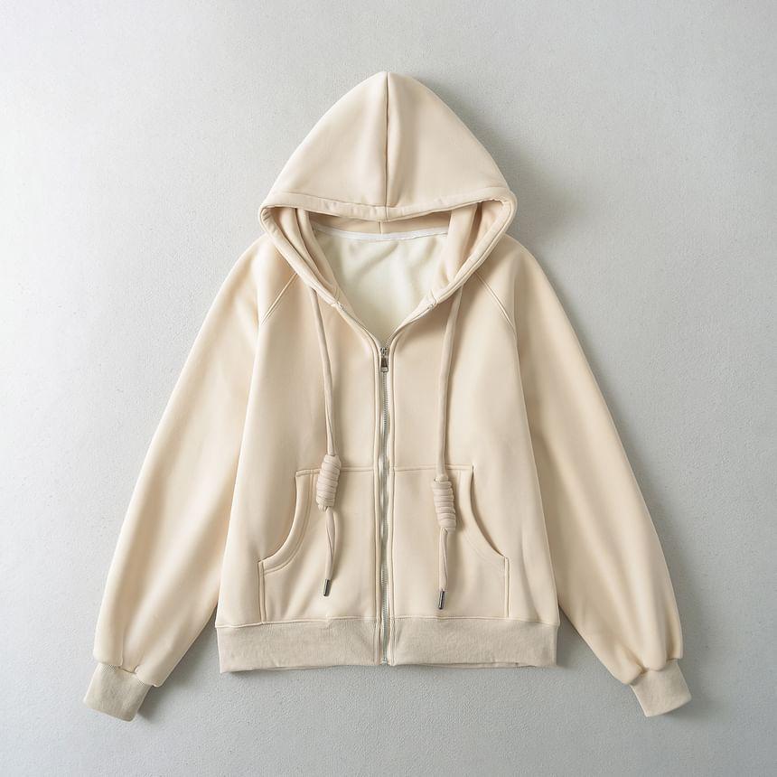 Drawstring Plain Zip Up Hoodie Product Image