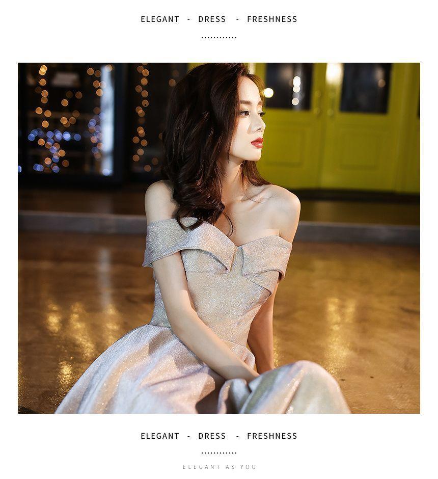 Off Shoulder Glitter A-Line Cocktail Dress / Evening Gown Product Image