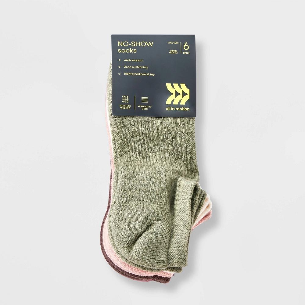 Womens Cushioned Active Solids 6pk No Show Socks - All In Motion: Arch Support, Zone Cushioning, Reinforced Heel & Toe Product Image