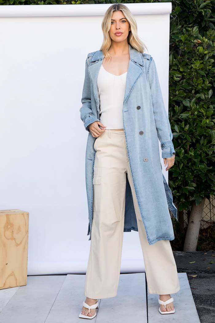 Denim Garment Washed Trench Coat Product Image