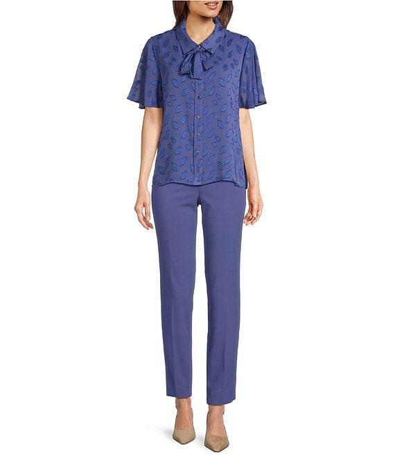Calvin Klein Printed Novelty Point Collar Flutter Sleeve Button Front Blouse Product Image