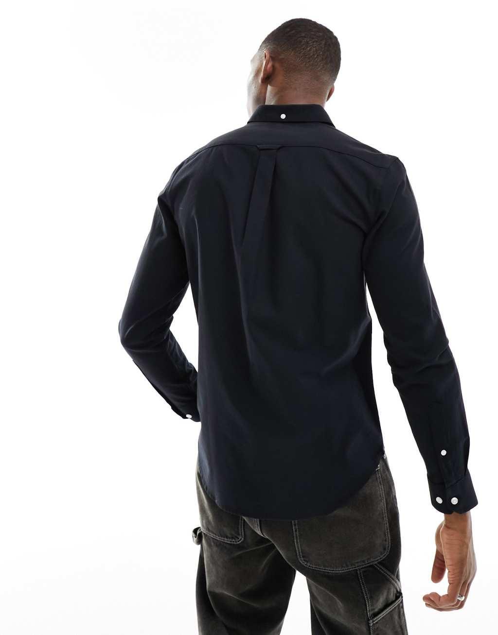 Farah Brewer slim fit long sleeve shirt in black  Product Image
