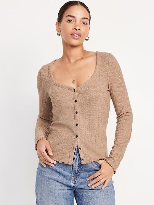 Button-Down Pointelle Top Product Image