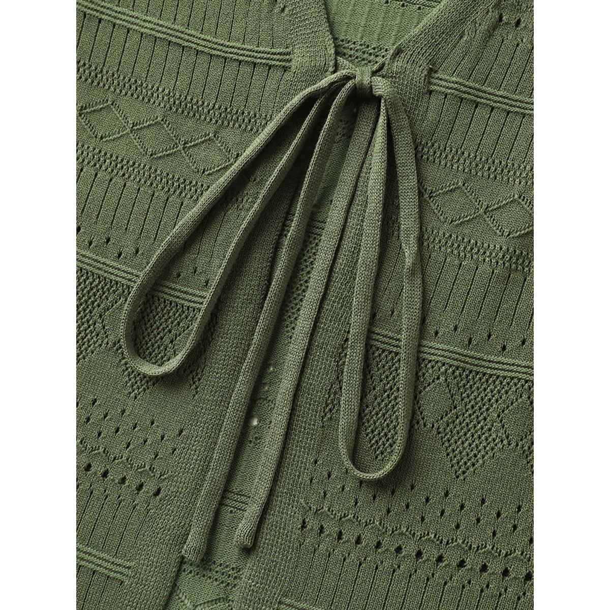 Plus Size Ruffled Hem Front Tie Textured Lightweight Cardigan ArmyGreen Women Loose Long Sleeve Everyday-Elegant Cardigans BloomChic 10/M Product Image