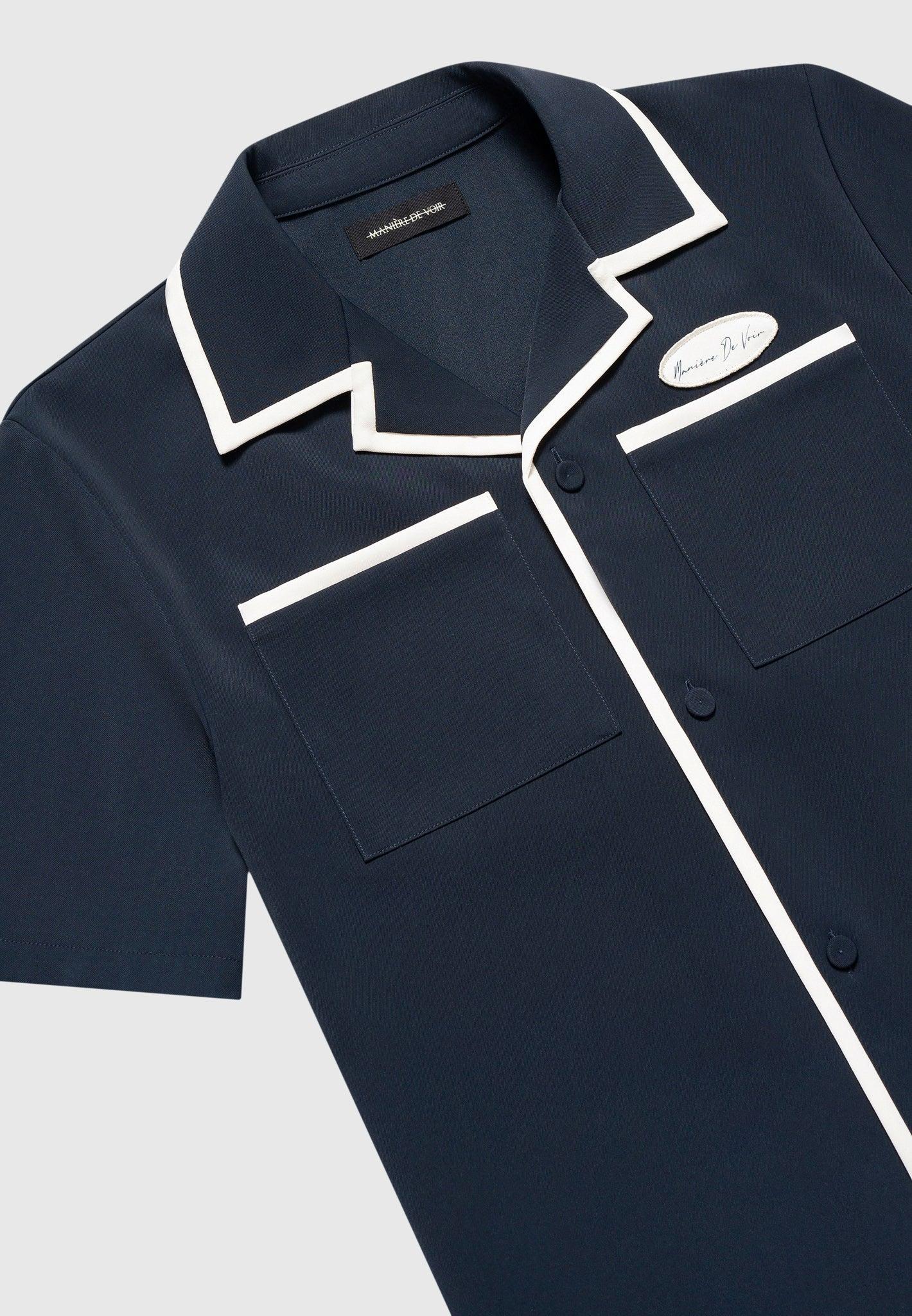 Owen - Velvet Eiffel Bowling Shirt - Navy/White Male Product Image