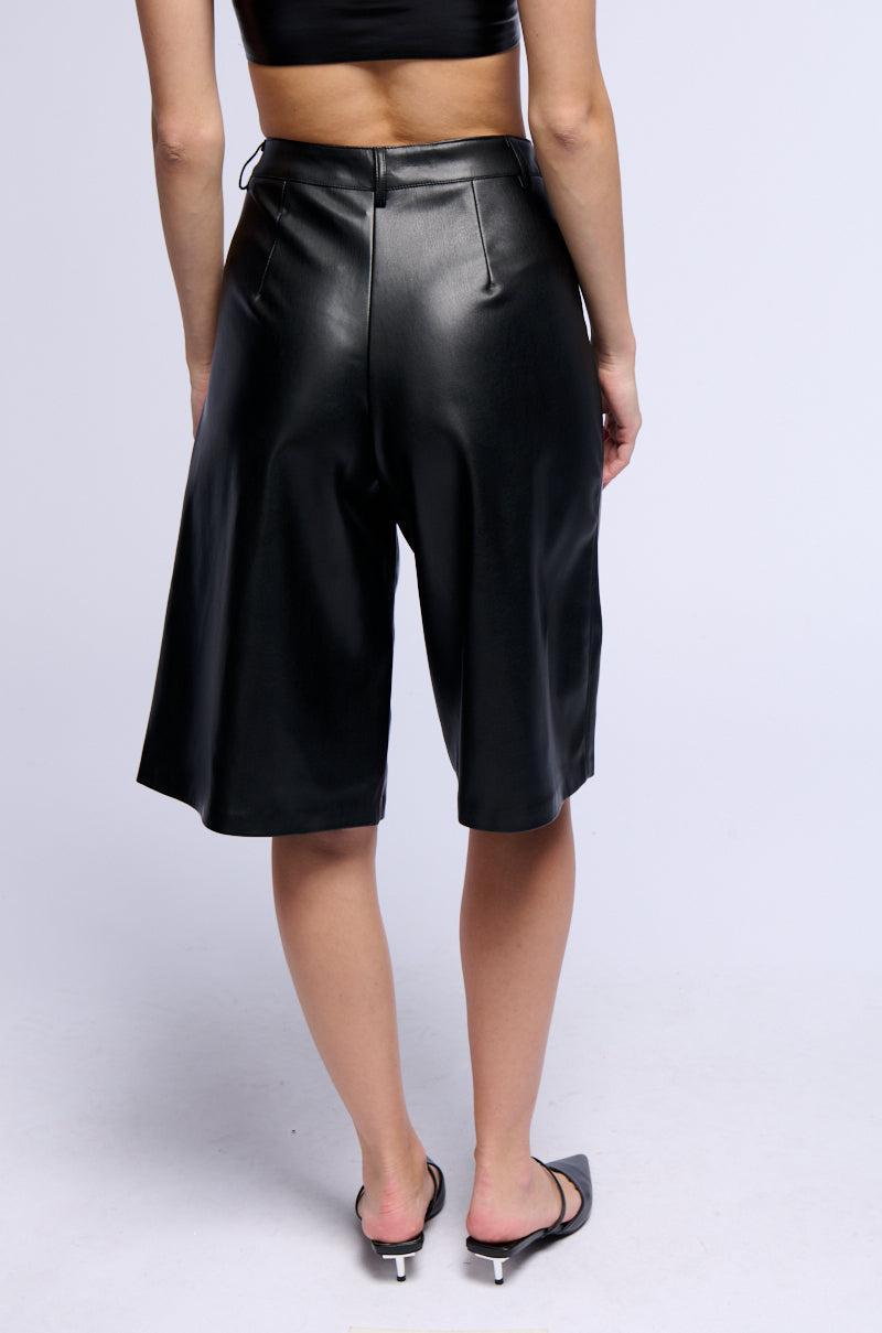 ZOE LONG FAUX LEATHER SHORTS IN BLACK Product Image