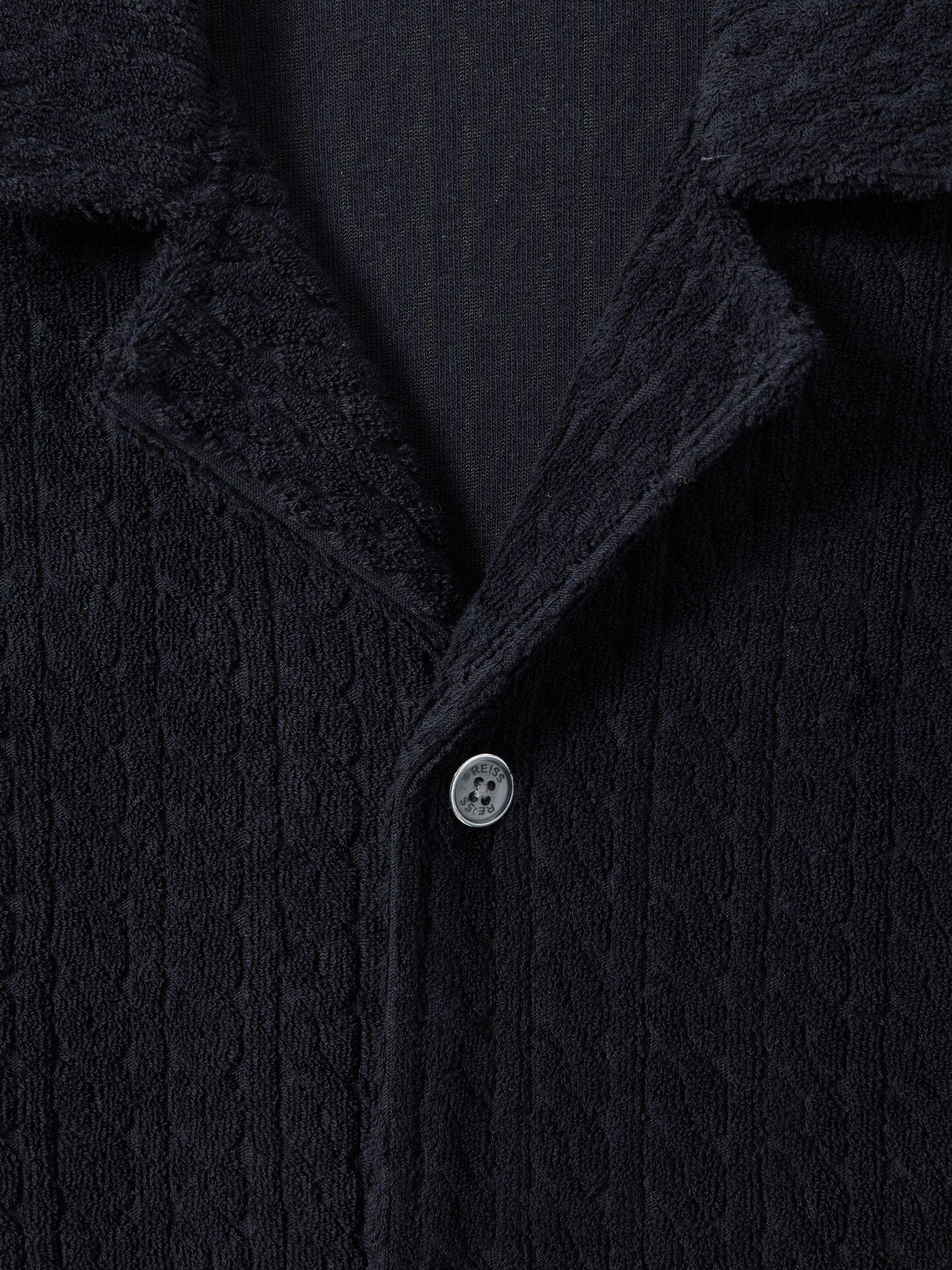 Towelling Cuban Collar Shirt in Navy Product Image