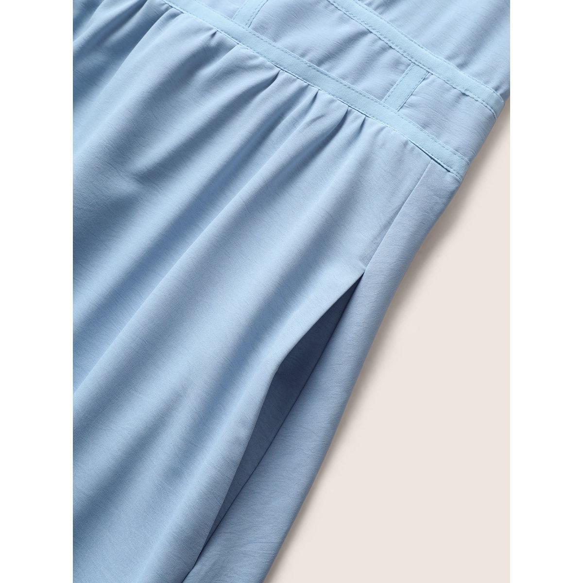 Plus Size Solid Gathered Split Side Tank Maxi Dress LightBlue Women Elegant Gathered V-neck Sleeveless Curvy BloomChic 30/6X Product Image