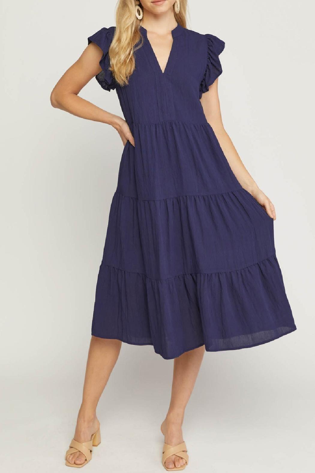 Knee Length Ruffle Sleeve Dress Product Image