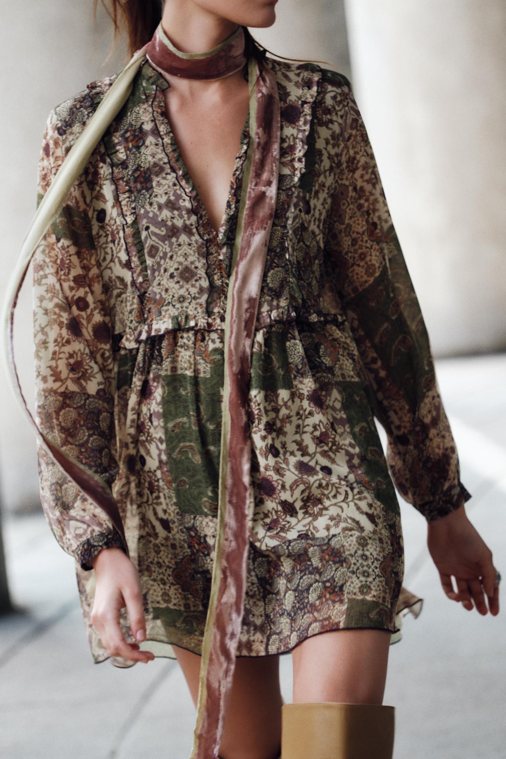 RUFFLED PRINTED MINI DRESS Product Image