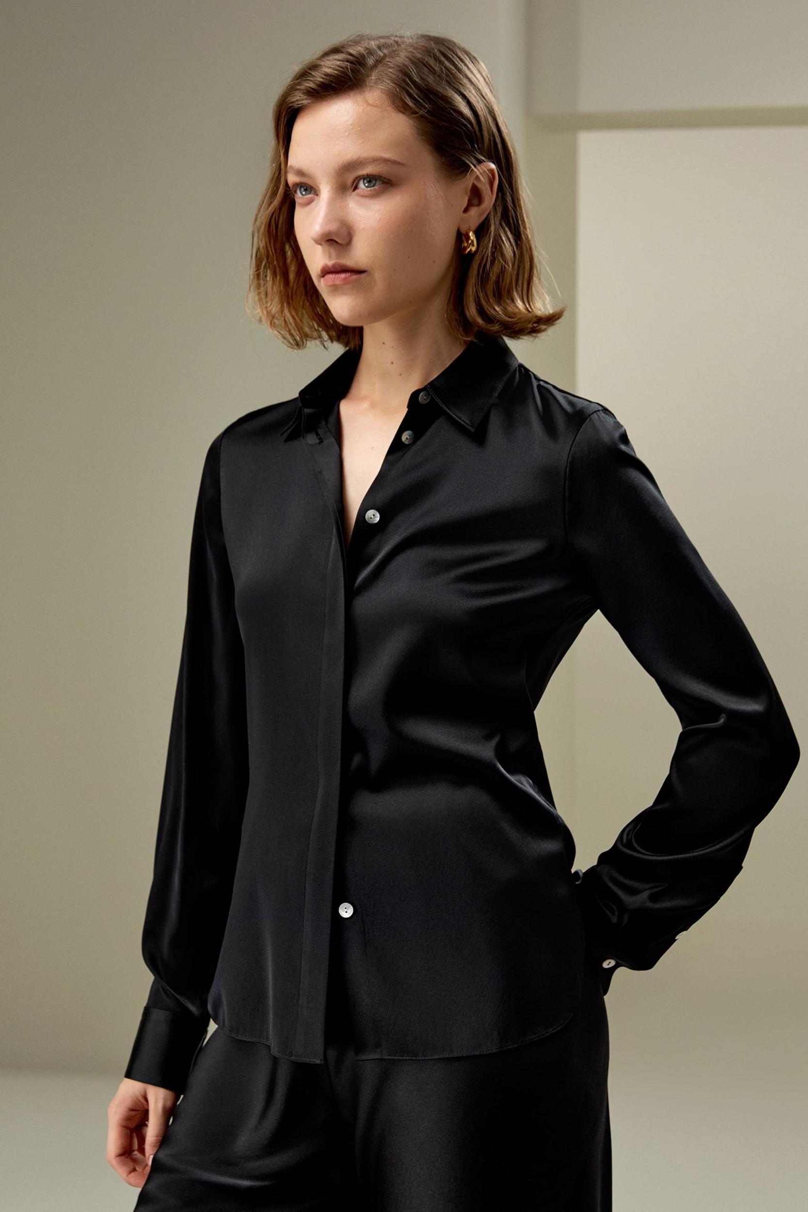 Elegant Silhouette Silk Shirt Product Image