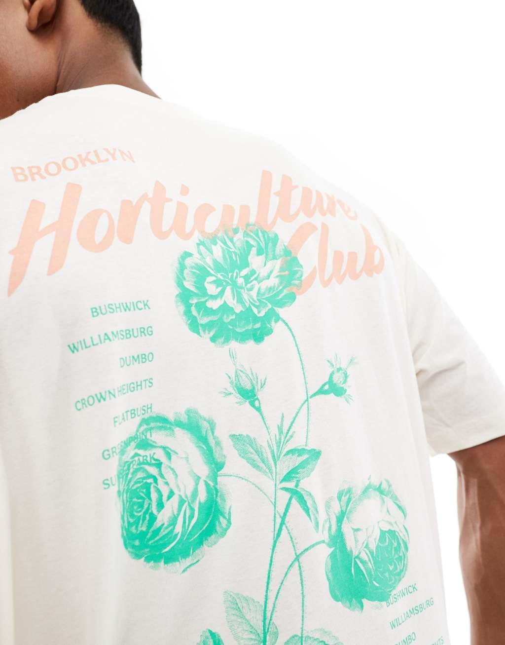 ASOS DESIGN oversized t-shirt with front and back floral print in off-white Product Image
