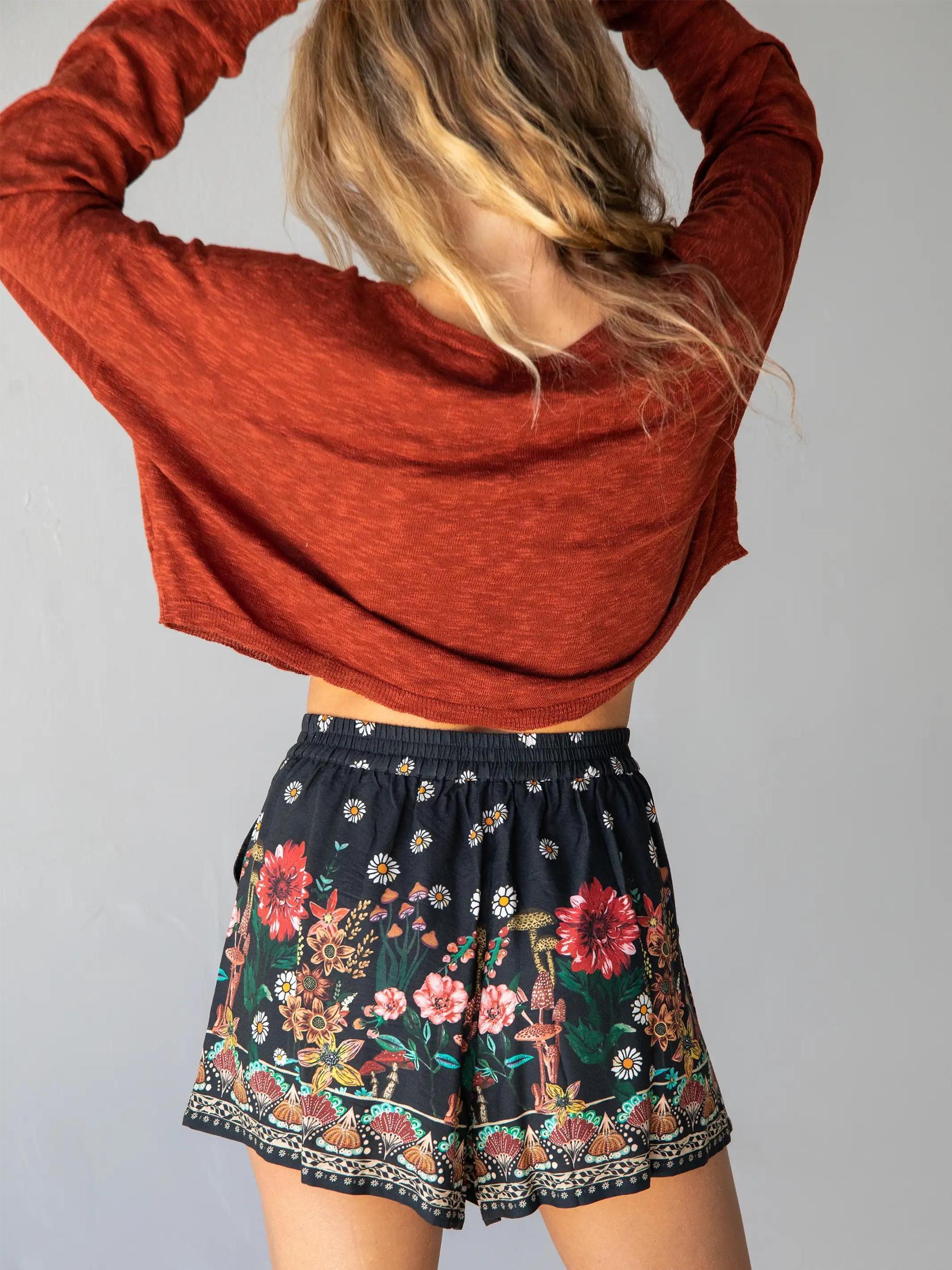 Maribel Top - Black Floral Mushroom Product Image