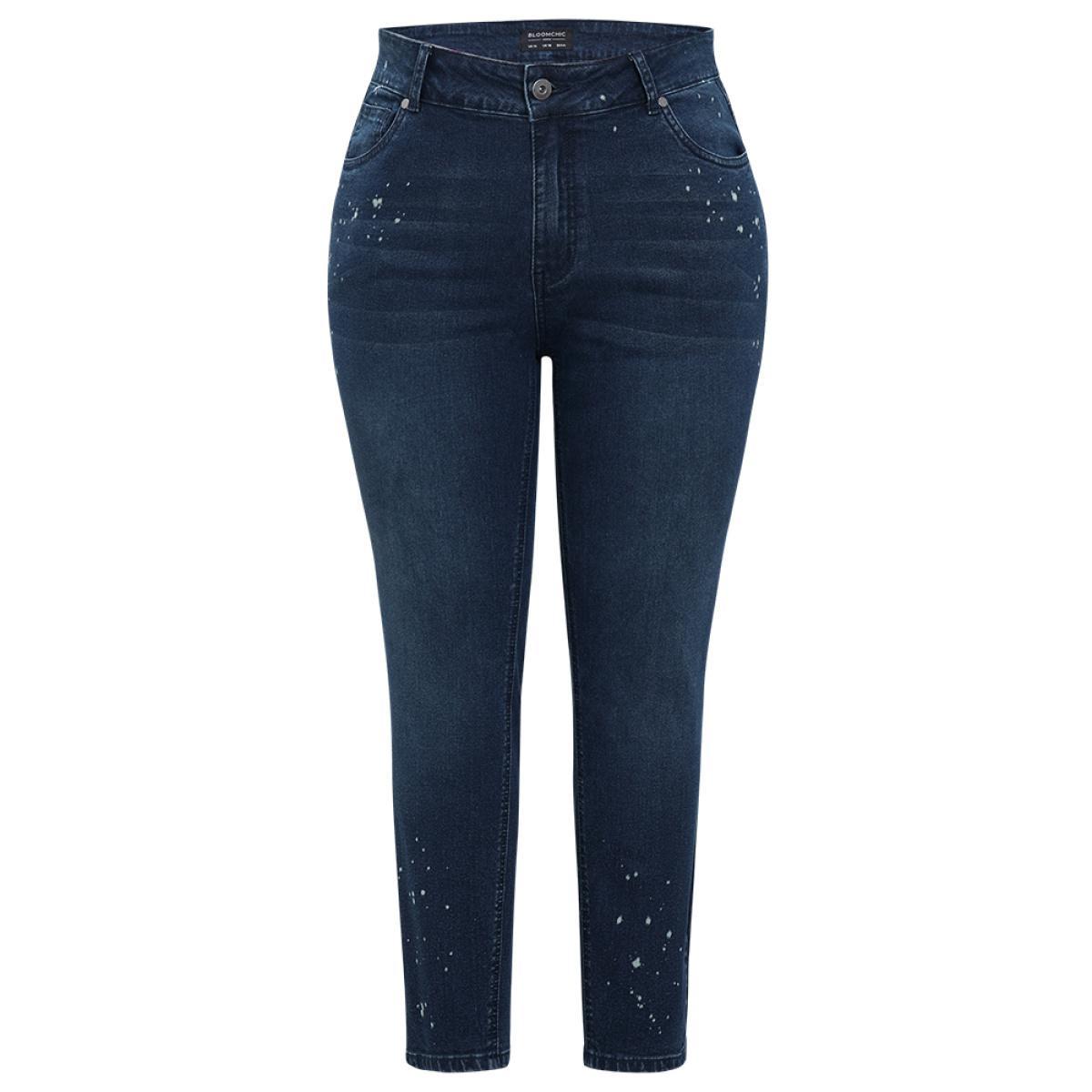 Plus Size Very Stretchy High Rise Dark Wash Paint Jeans Women DarkBlue Casual Plain High stretch Pocket Jeans BloomChic 10/M Product Image