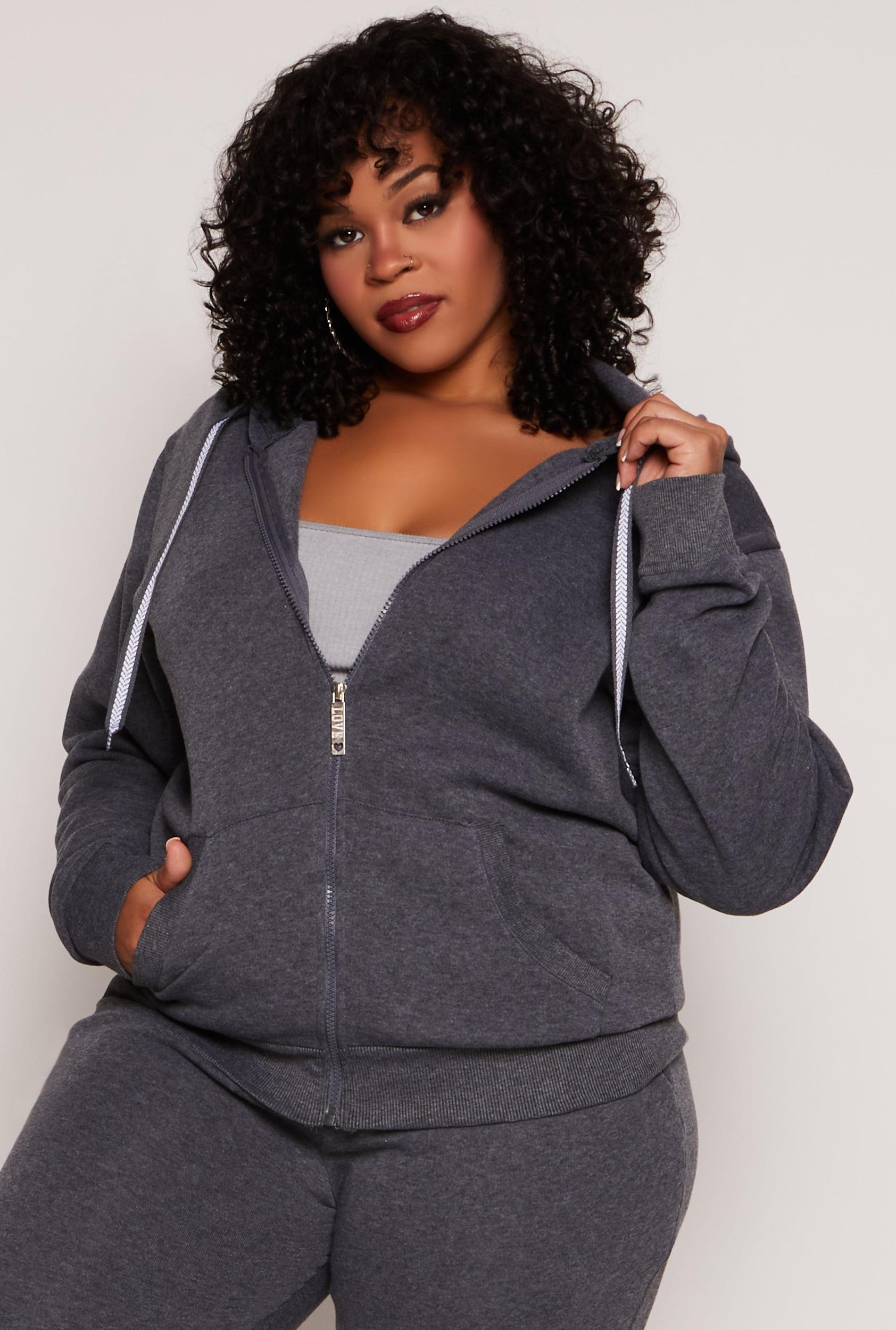 Womens Plus Size Zip Front Hooded Sweatshirt Product Image