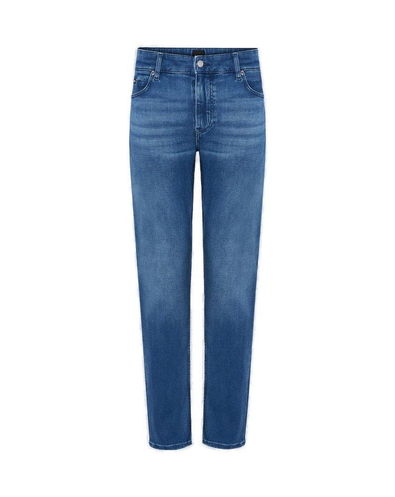 HUGO BOSS Boss Mens Medium Blue Regular-fit Tapered-leg Stretch-denim Jeans Product Image