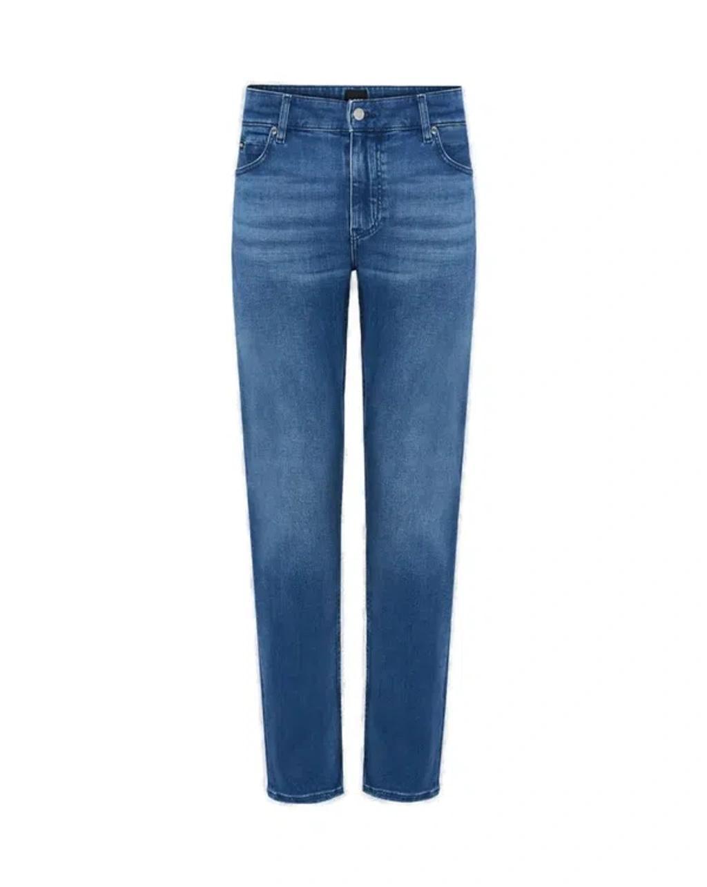 HUGO BOSS Boss Mens Medium Blue Regular-fit Tapered-leg Stretch-denim Jeans Product Image