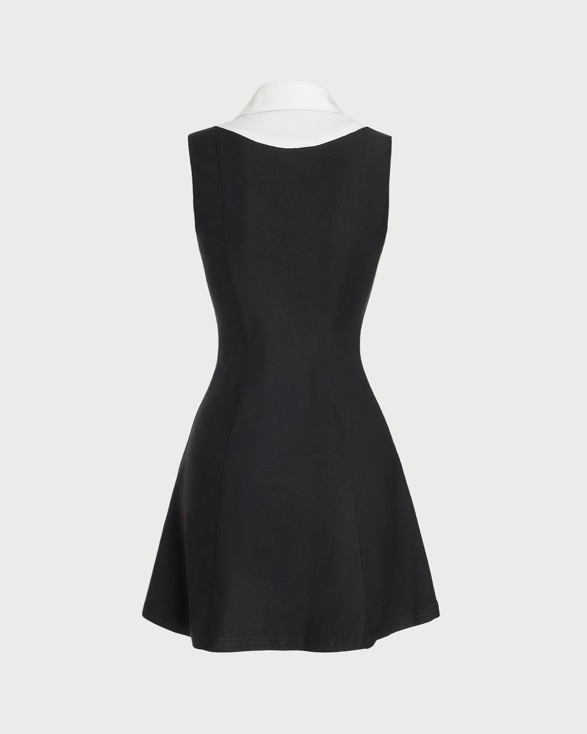 Black Contrast Sleeveless Button Mini Dress Product Image