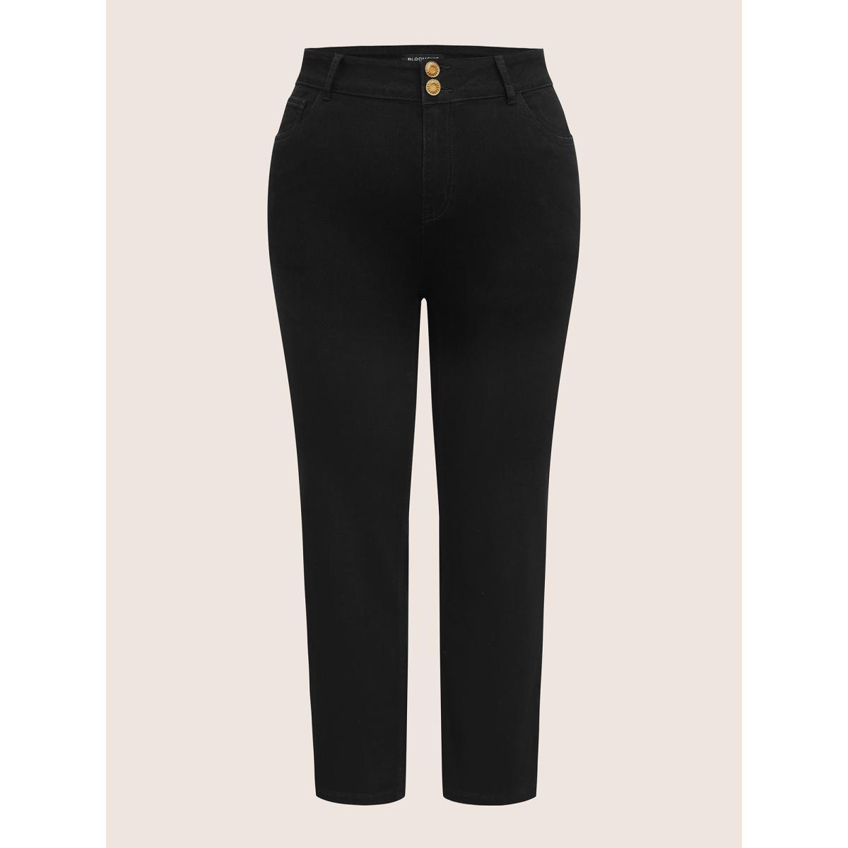 Plus Size Full Length Pocket Straight Leg Zipper Fly Jeans Women Black Casual Plain Non High stretch Slanted pocket Jeans BloomChic 18/2X Product Image
