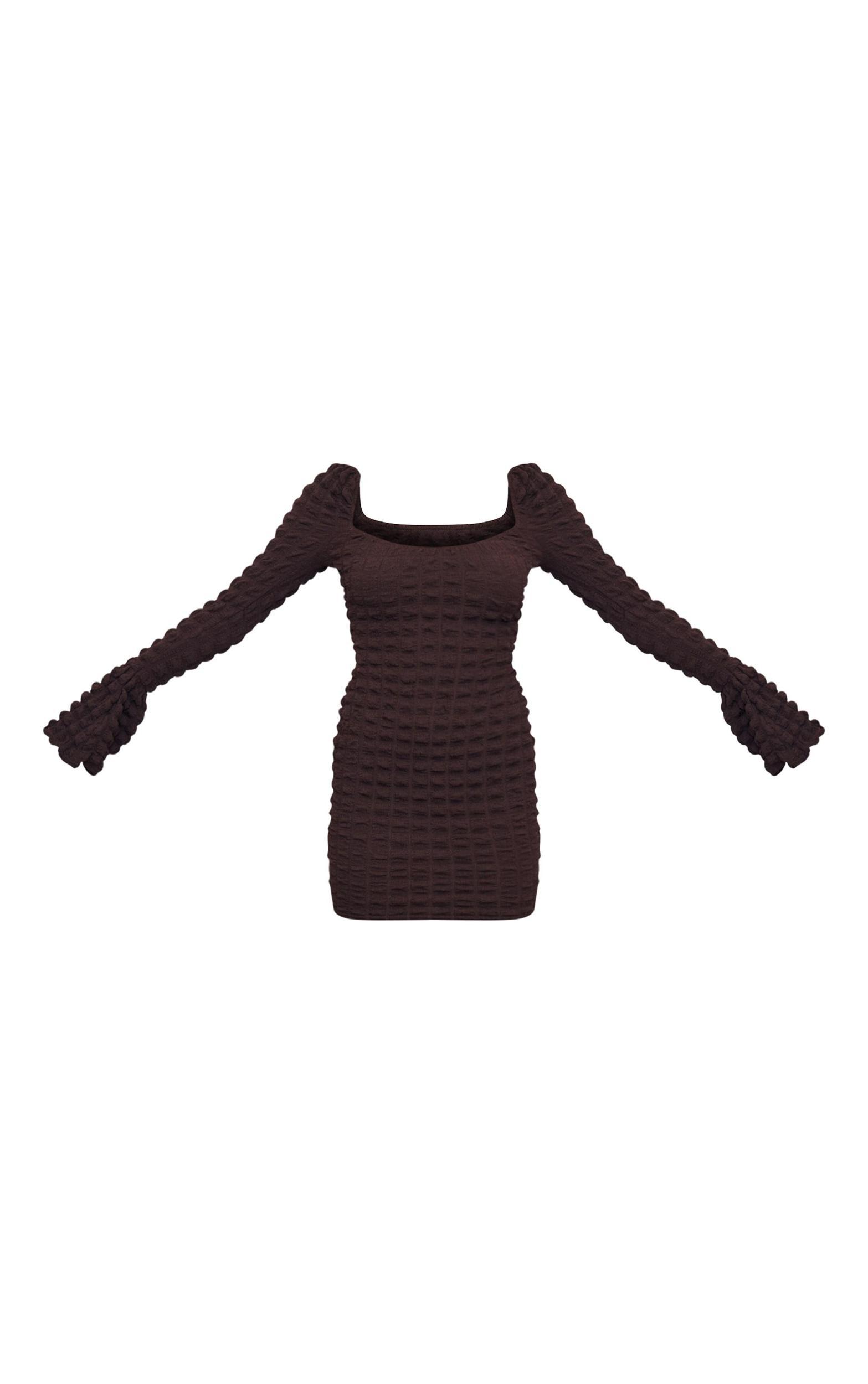 Chocolate Textured Flare Sleeve Bodycon Dress Product Image