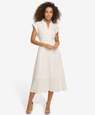 kensie Womens Textured-Stripe Collared Midi Dress Product Image