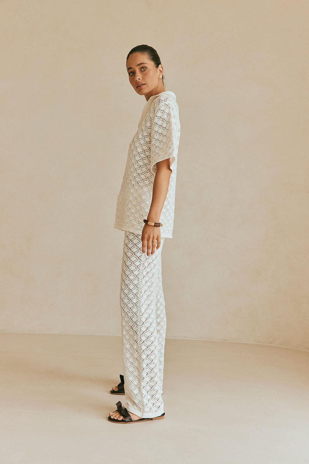 Aya Pants - White Knit Product Image