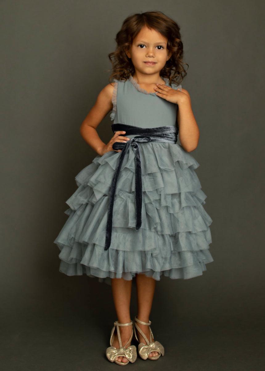 Geneva Petticoat Dress in Dusty Blue Girls Product Image