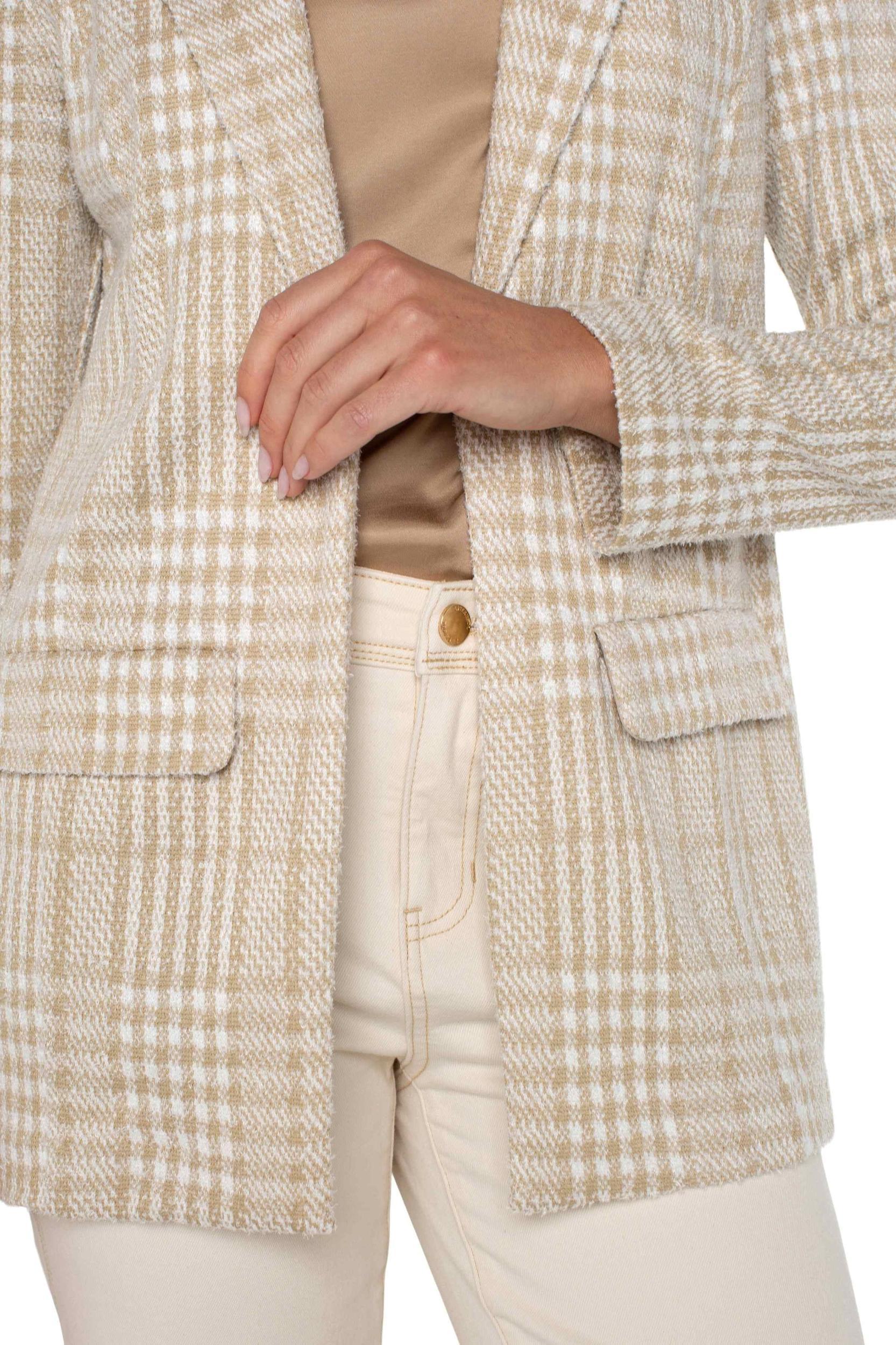 Boyfriend Blazer- Cream/Tan Plaid Product Image
