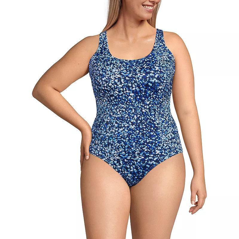 Plus Size Lands' End Tugless Sporty One Piece Swimsuit, Women's, Size: 18 W, Black Plumeria Product Image