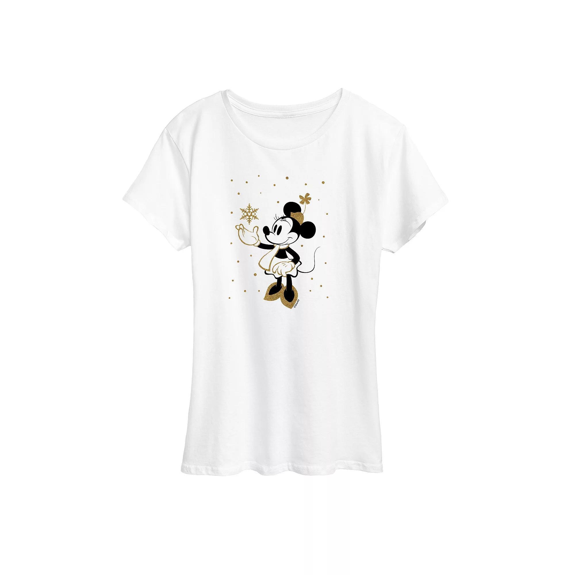 Disney's Minnie Mouse Women's Winter Sparkle Graphic Tee, Girl's, Size: Small, White Product Image