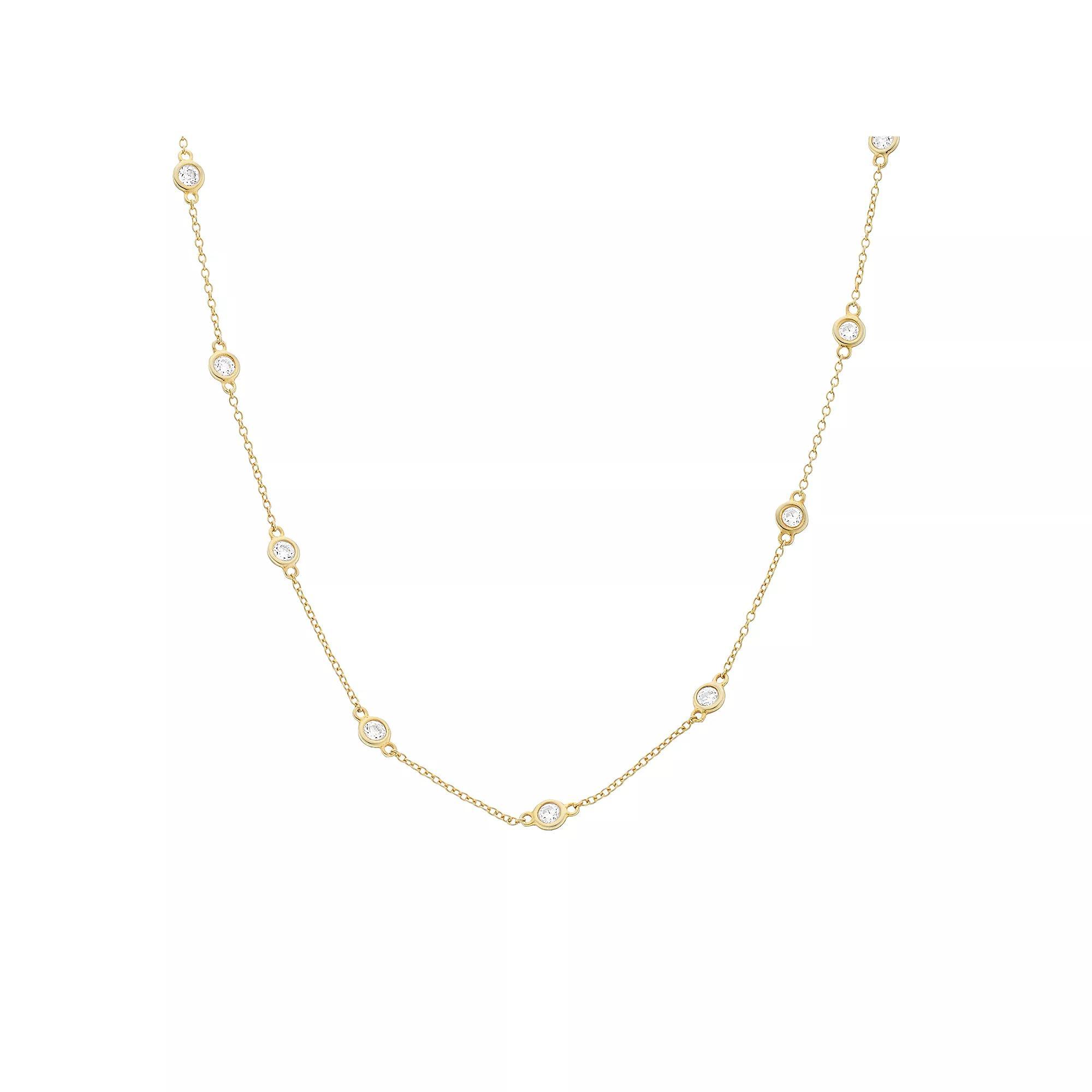 Rosabella 18k Gold-Over-Sterling Silver Cubic Zirconia Station Necklace, Women's, Size: 18", Gold Tone Product Image