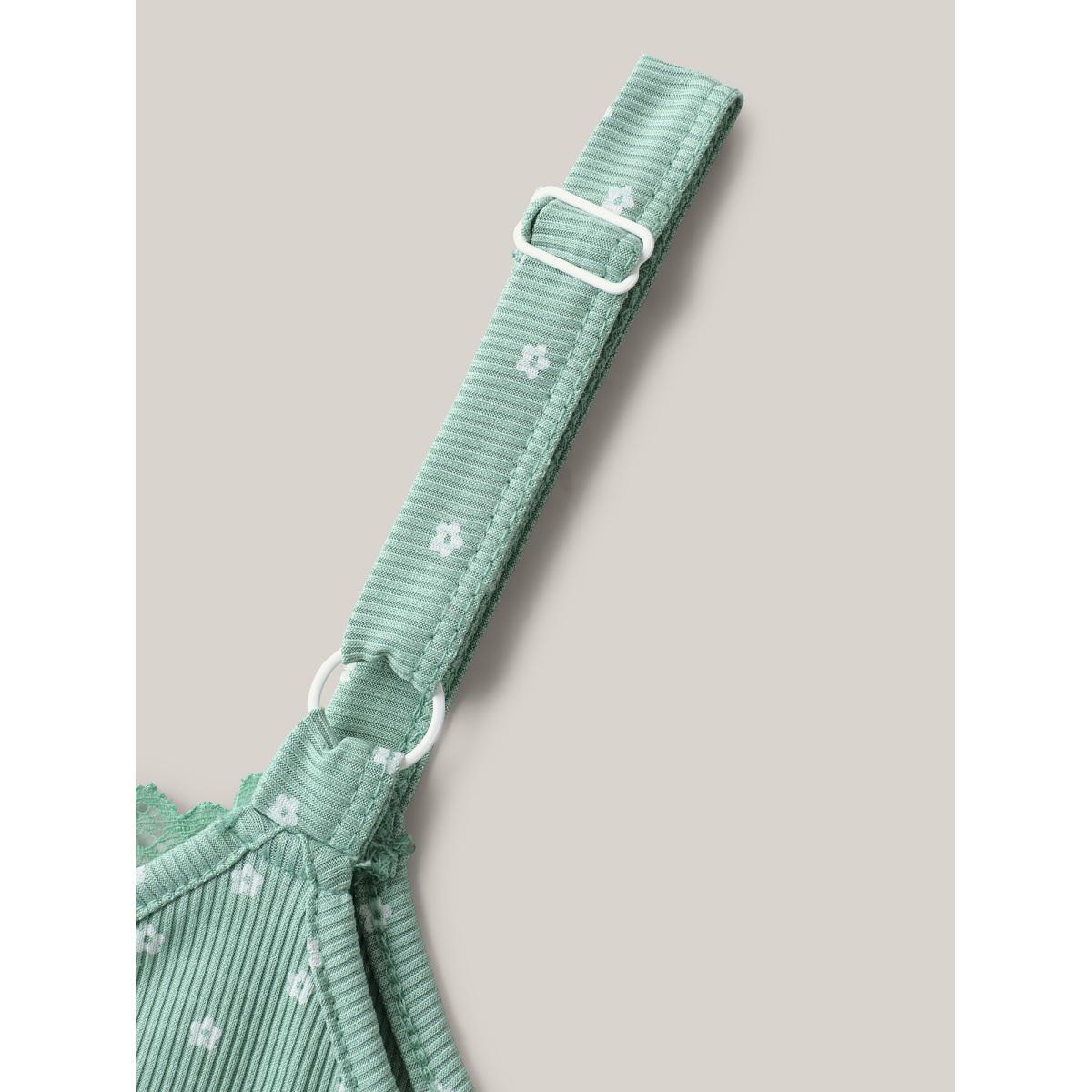 Plus Size Lace Neck Polka Dots Textured Loungewear Women Greenbean V-neck Loungewear BloomChic 26/4X Product Image