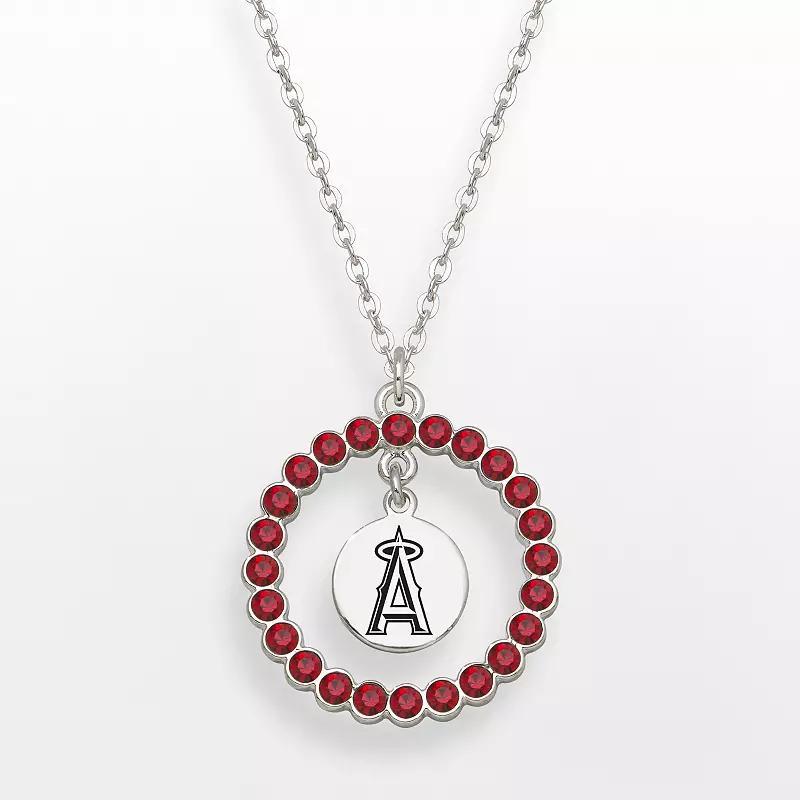 Los Angeles Angels of Anaheim Silver Tone Crystal Logo Charm Circle Pendant, Women's, Size: 18", Siam Product Image