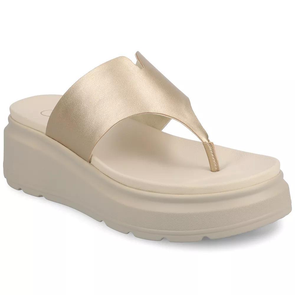 Journee Carah Wedge Thong Flip Flop Women's Sandals, Size: 6, Beige Product Image
