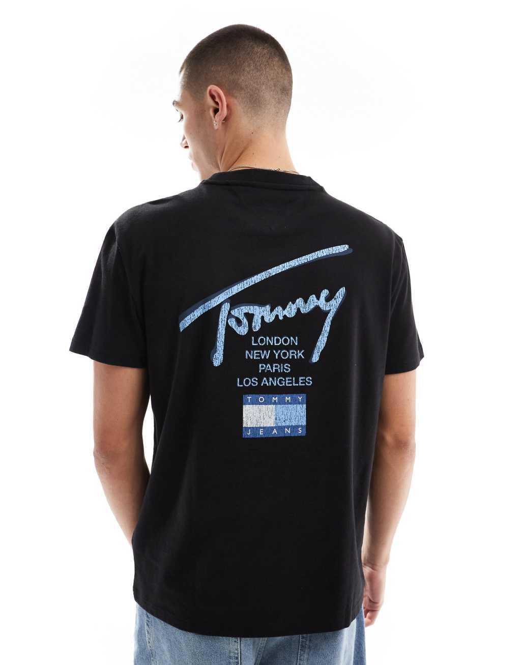 Tommy Jeans regular signature back print t-shirt in black and blue Product Image