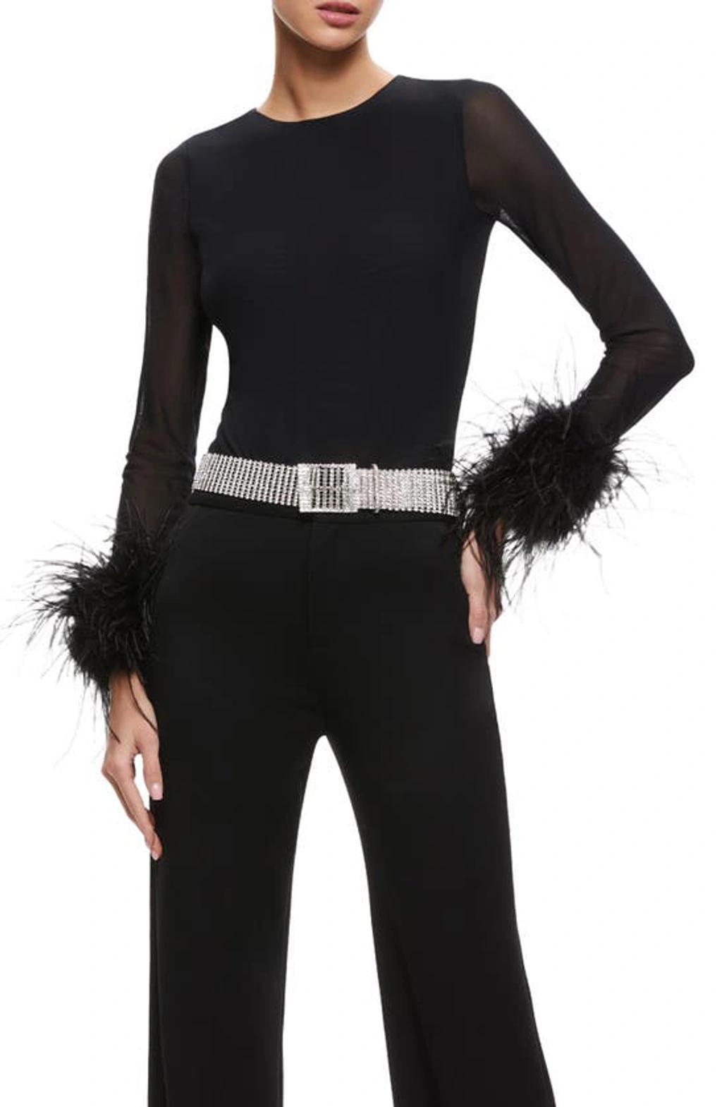 Womens Delaina Mesh Feather-Cuff Top Product Image