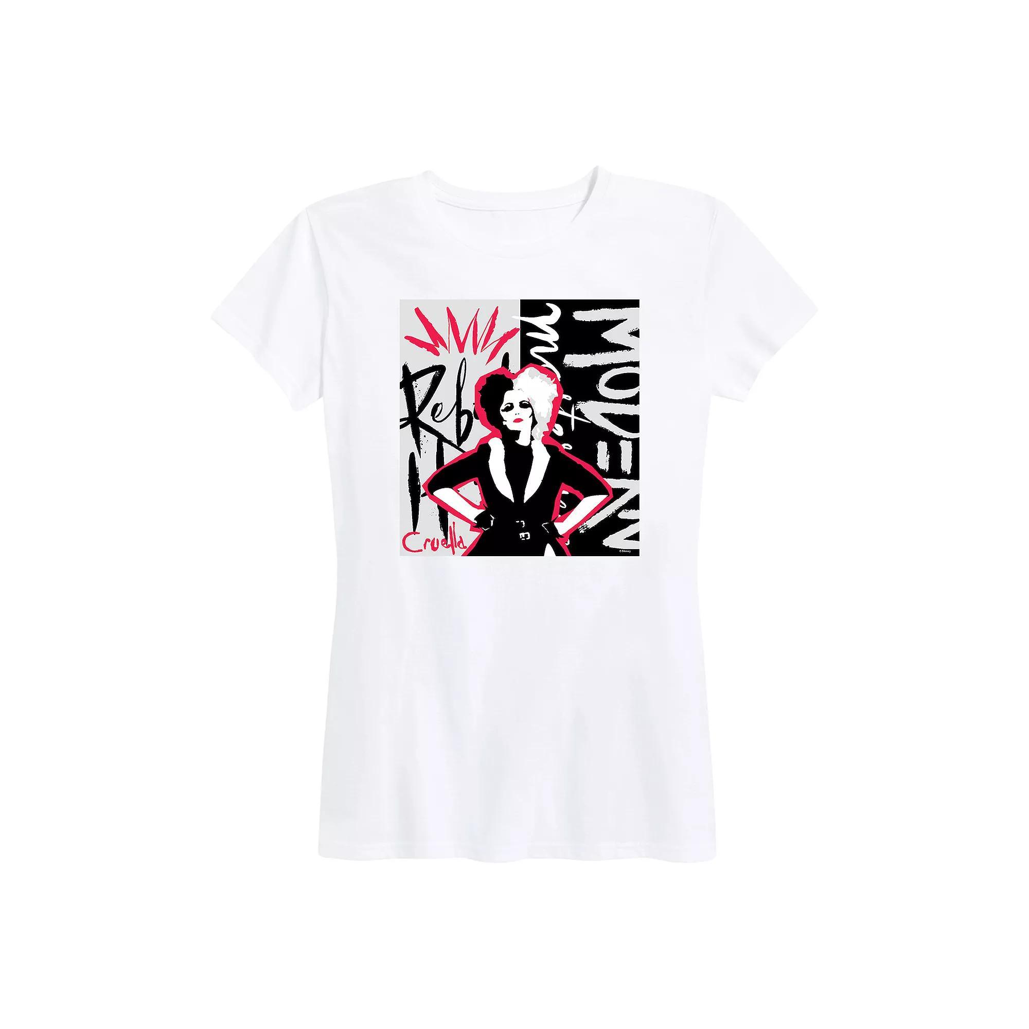 Disneys Cruella Womens Rebel Collage Graphic Tee Grey Red Product Image