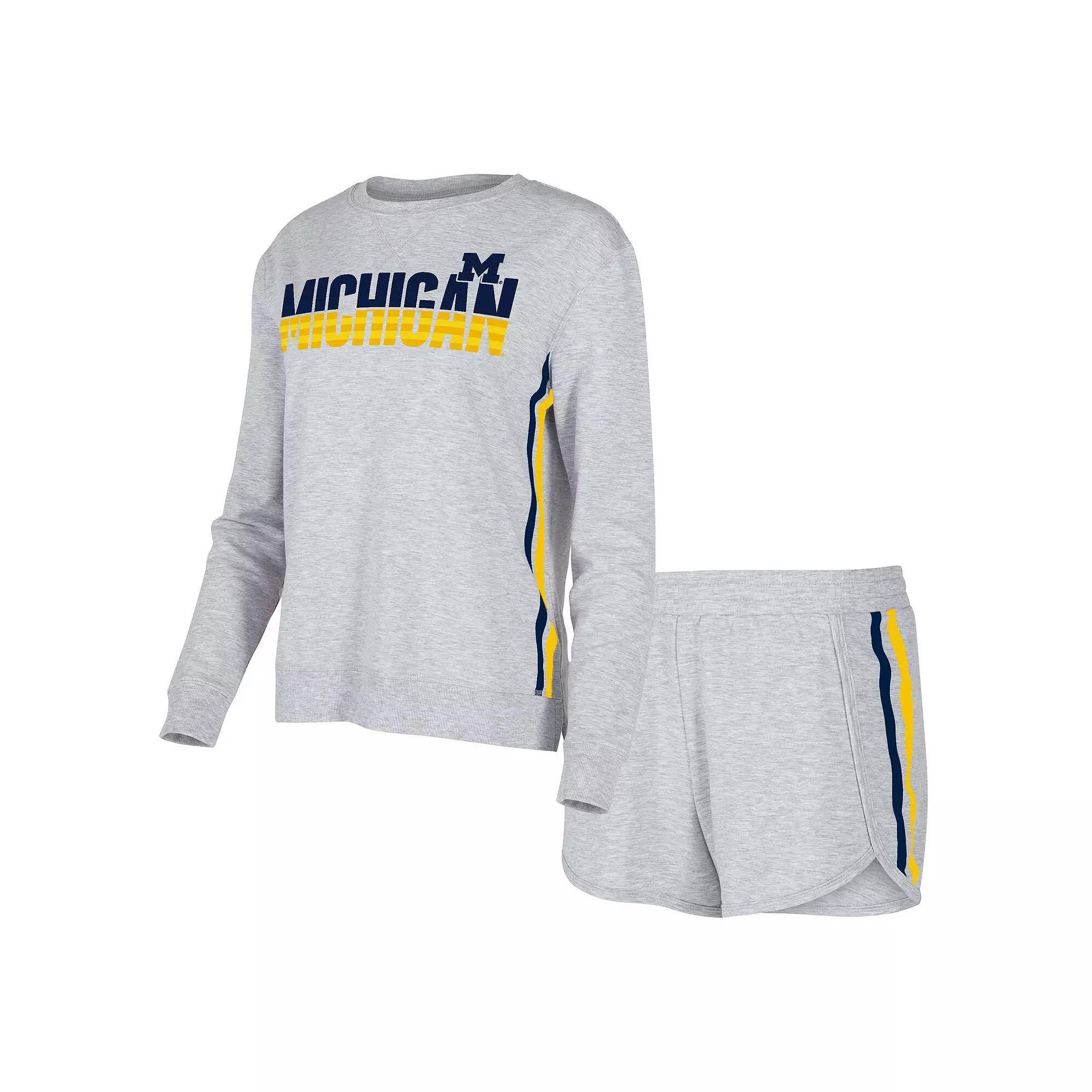 Women's Concepts Sport Gray Michigan Wolverines Cedar Tri-Blend Long Sleeve T-Shirt & Shorts Sleep Set, Size: XL, Grey Product Image