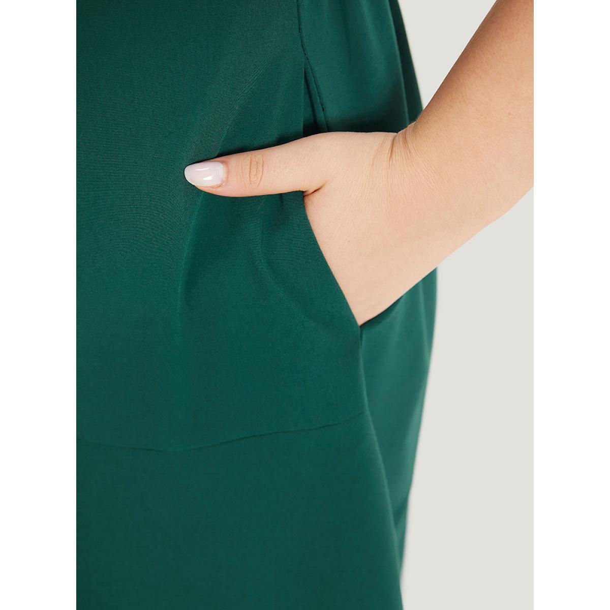 Plus Size Supersoft Essentials Drawstring Pocket Gathered Ruffle Hem Dress Green Women Elegant Drawstring V-neck Sleeveless Curvy Midi Dress BloomChic 14-16/1X Product Image