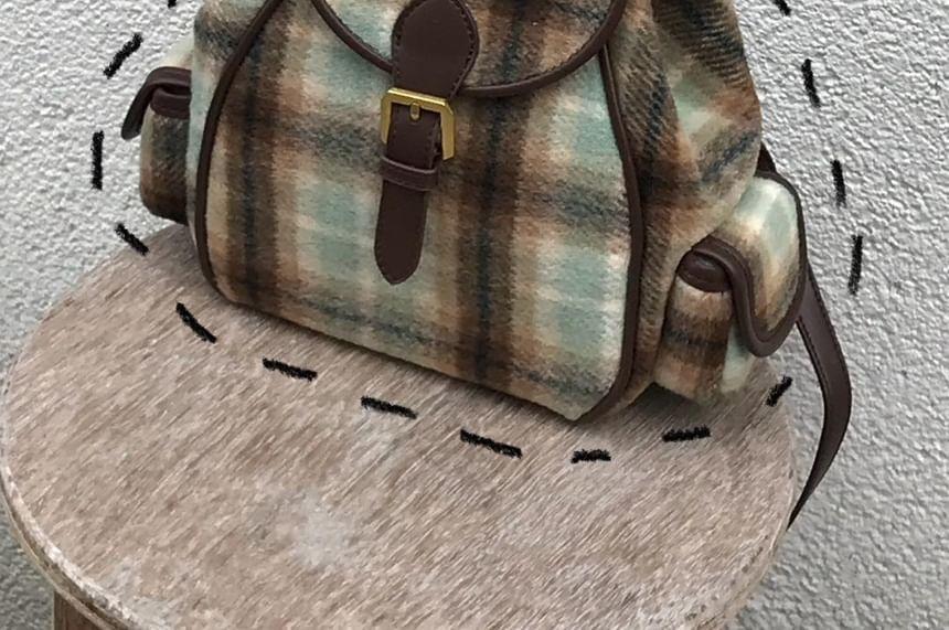 Plaid Buckled Flap Backpack Product Image