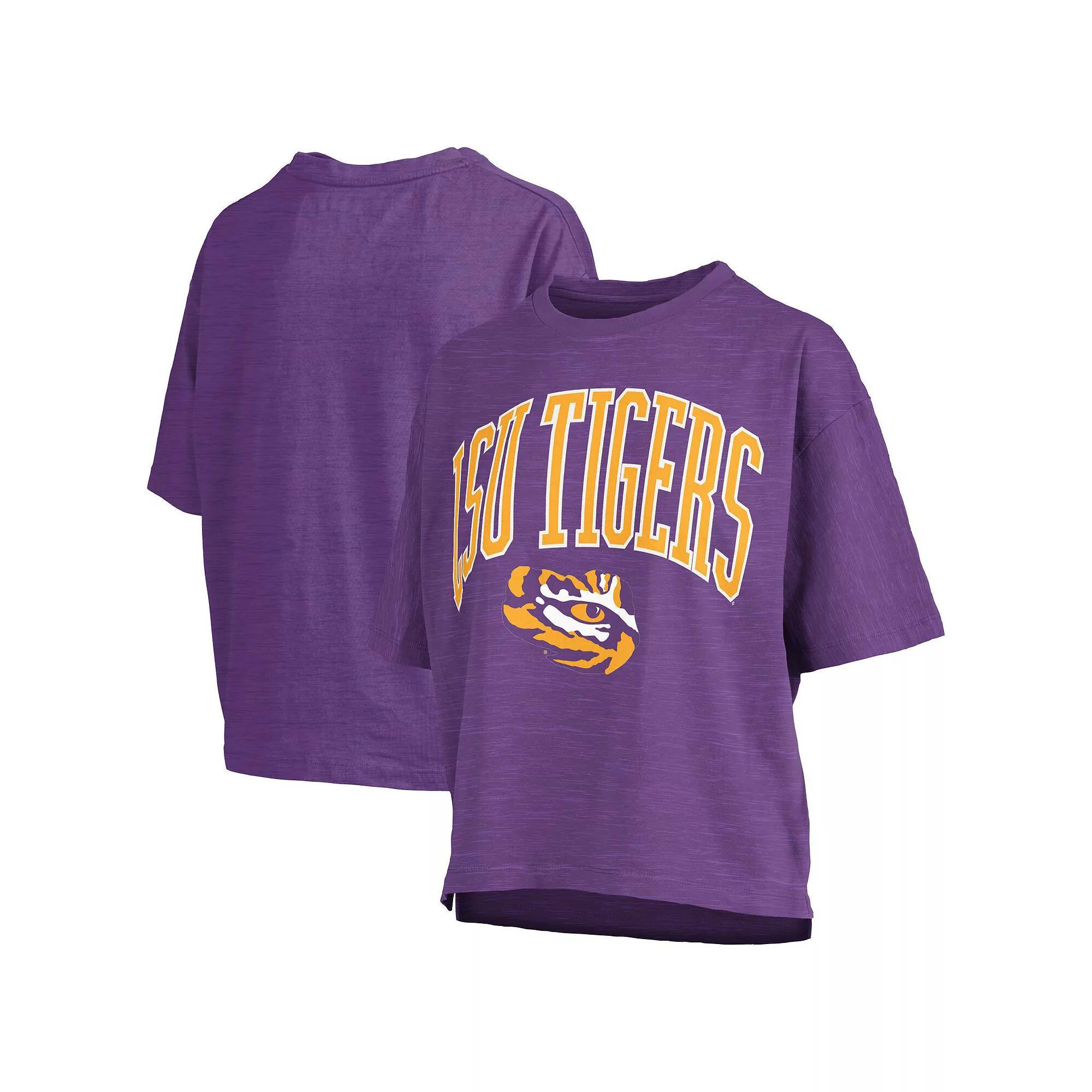 Women's Pressbox Purple LSU Tigers Nelson Arch Over Logo Waist Length Oversized Slub T-Shirt, Size: Large Product Image