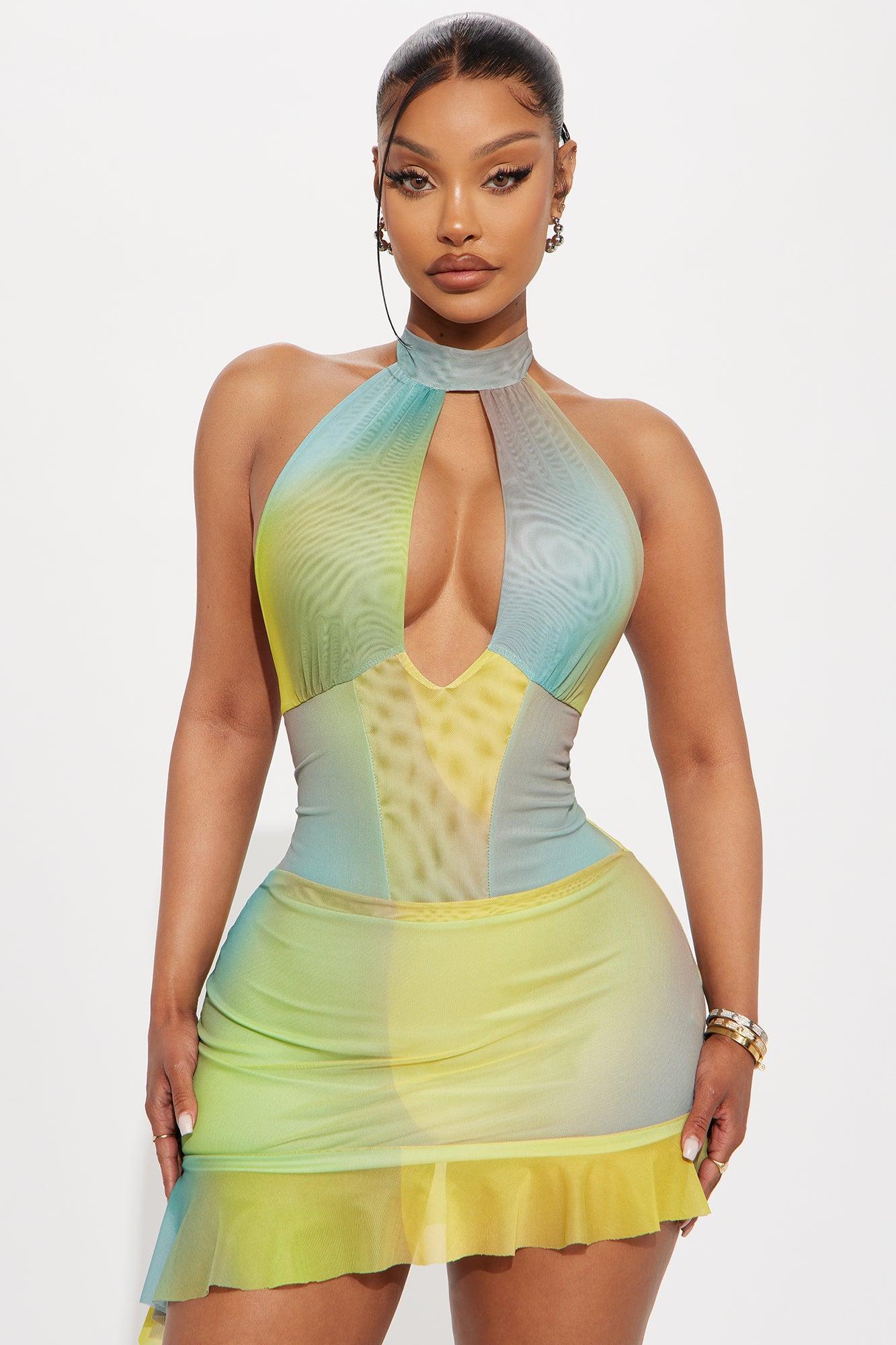 Colors Of Love Mesh Mini Dress - Neon Green Product Image