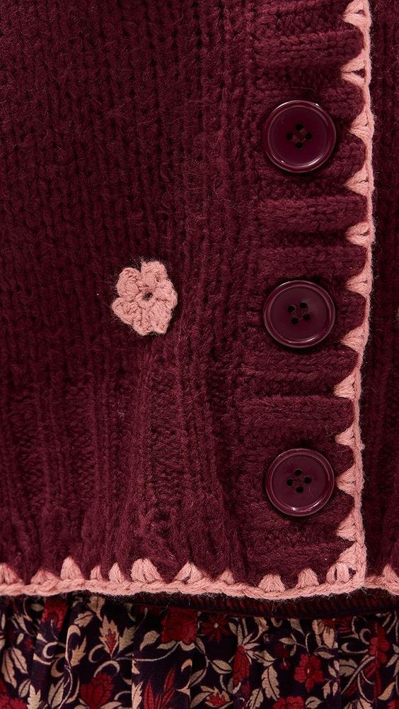 FARM Rio Burgundy Crochet Flowers Knit Cardigan | Shopbop Product Image
