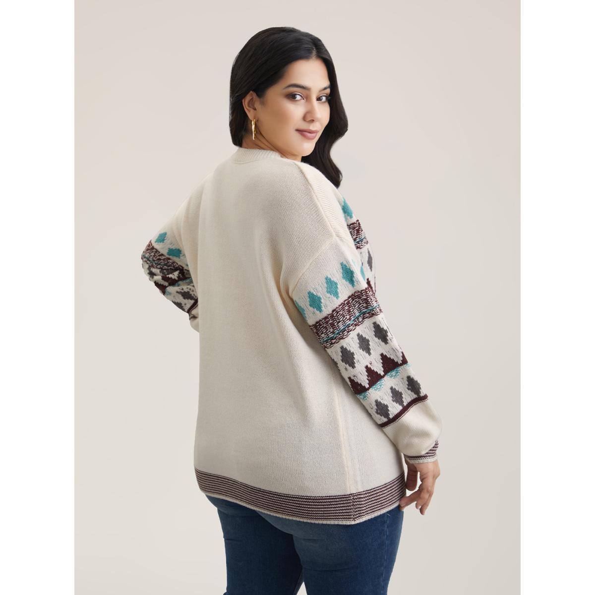 Plus Size Color-Collision Textured Knit Pullover Ivory Women Casual Loose Long Sleeve Everyday Cardigans BloomChic 26/4X Product Image