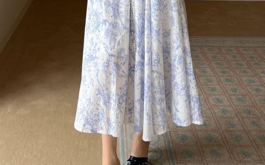 Short-Sleeve Collared Print Midi A-Line Dress Product Image