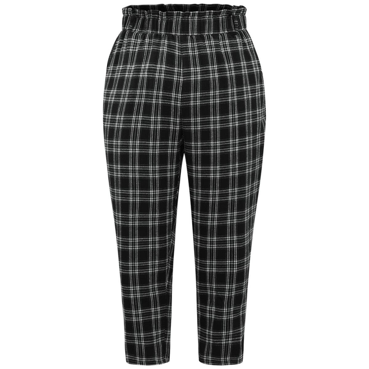 Plus Size Plaid Paperbag Waist Pocket Pants Women Black Office Bodycon High Rise Work Pants BloomChic 22-24/3X Product Image