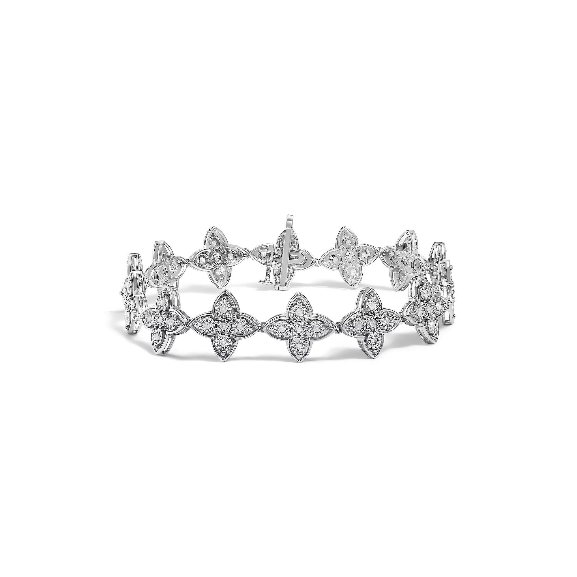 Haus of Brilliance Sterling Silver 1 Carat T.W. Diamond Miracle-Set 4-Leaf Clover Link Bracelet, Womens Product Image